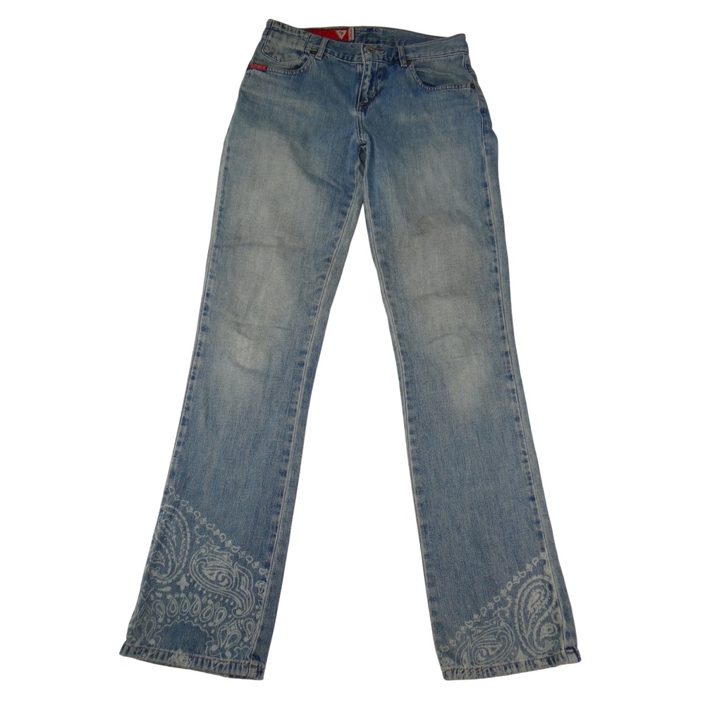 Guess Jeans Womens 27 Light Wash Paisley Etched Straight Leg Denim Q3113187
